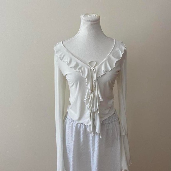 Fashion Nova Cream Ruffle Tie-Front Blouse - Picture 6 of 8